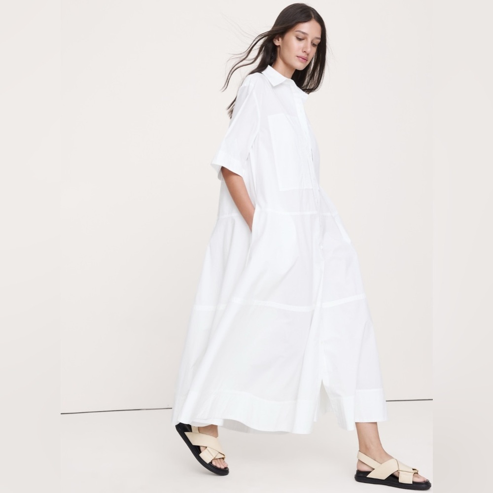 NWT! Banana Republic White Cotton Poplin Trapeze Maxi Shirt Dress - ☎️